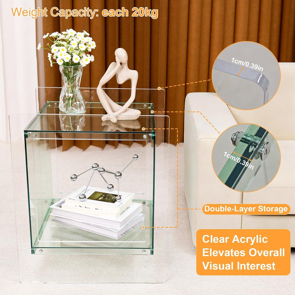 Acrylic End Table Light-Green: 2 Tier Clear Accent Desk Small Nightstand Set