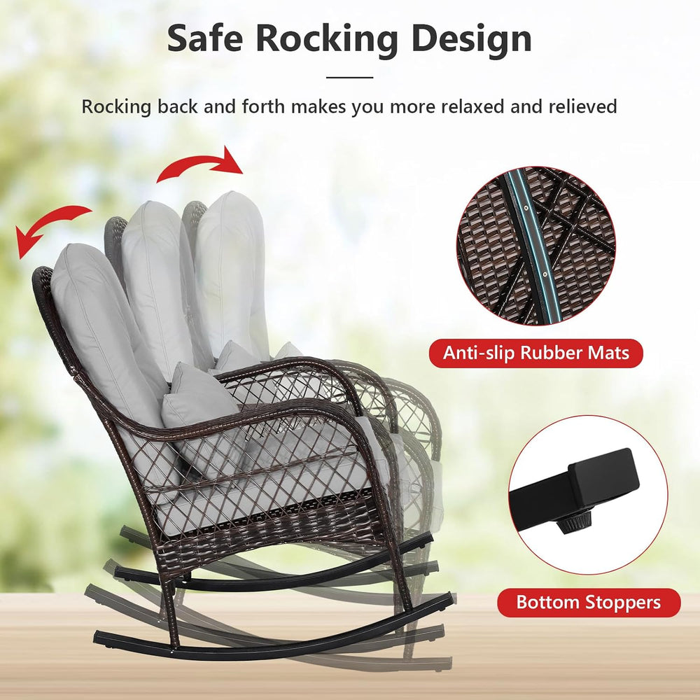 Tangkula Outdoor Wicker Rocking Chair, Patio Rattan Rocker with Seat Back Cus...