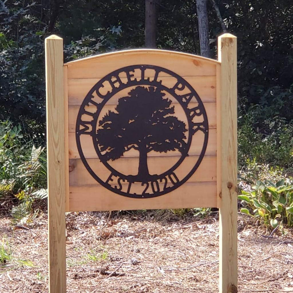 RealSteel Family Name Sign, Custom Metal Signs for Outside, Oak Tree