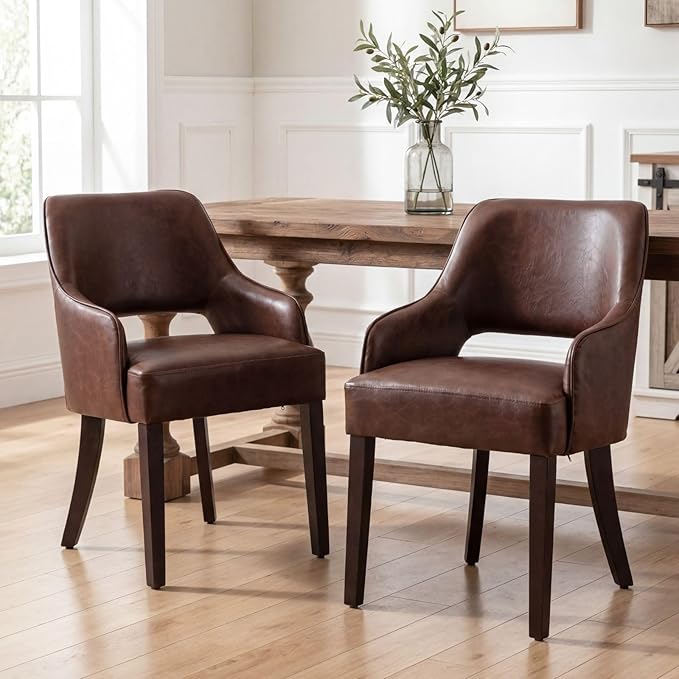Farmhouse Dining Chairs Set of 2, PU Leather Upholstered Dining Chairs with A...