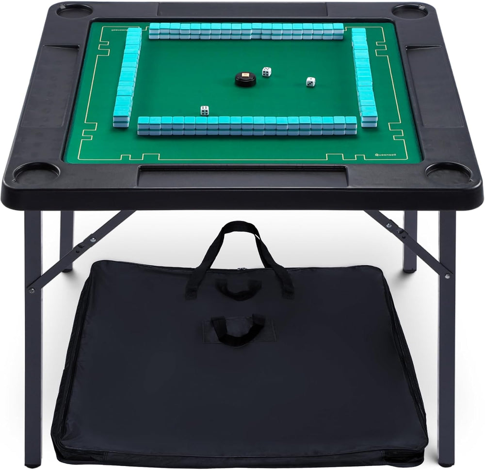 Queensell 35" Folding Game Table with Cup Holders, Domino and Mahjong Ta...