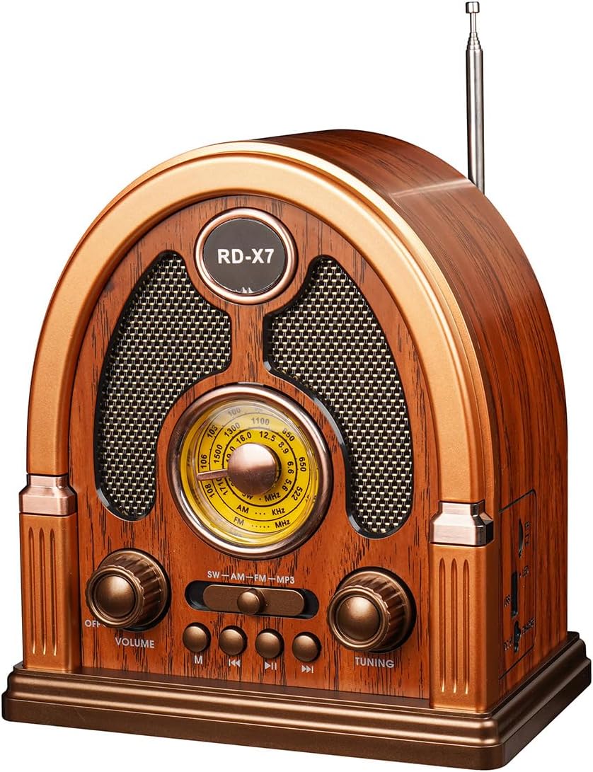 Portable Vintage AM/FM/SW Radio with Bluetooth Speaker, Retro Design