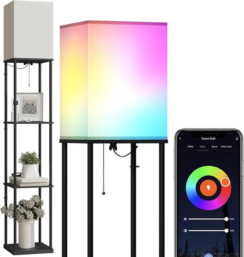 SUNMORY Floor Lamp with Shelves, Smart APP Control Standing Lamps with RGB Bu...