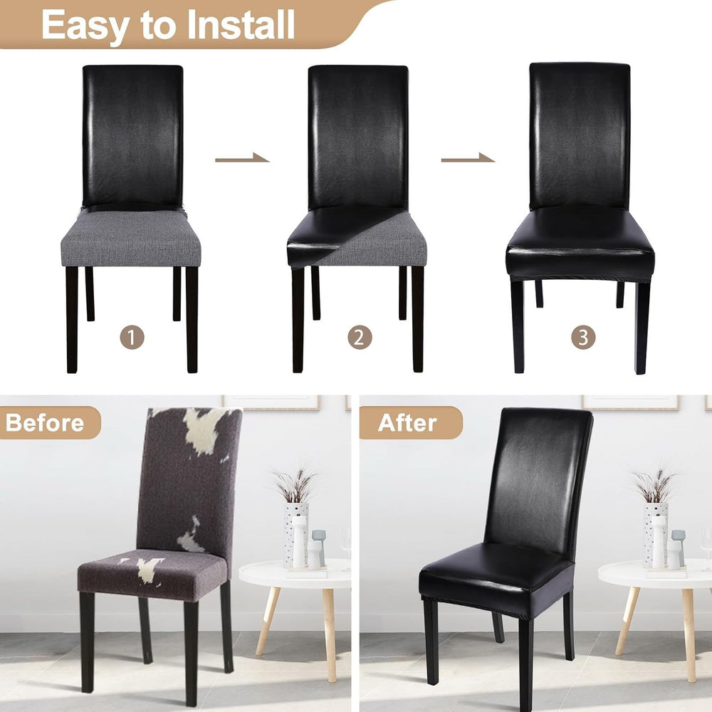 SearchI Waterproof PU Leather Dining Chair Covers Stretch, Set of 6, Black