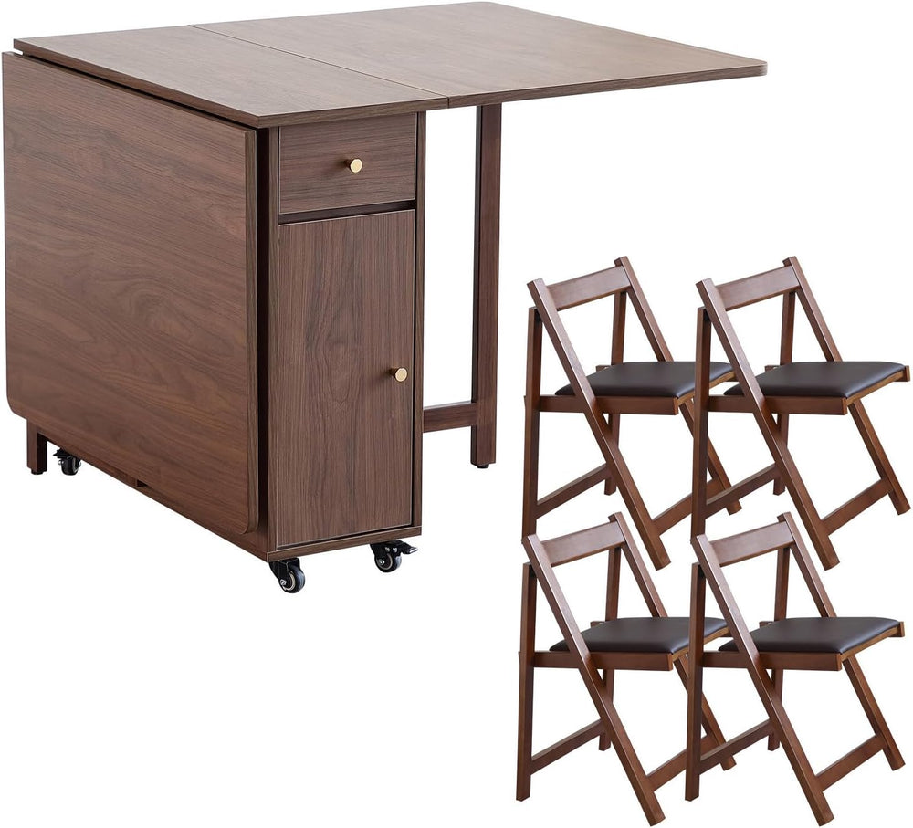 COMUHOME Extendable Drop Leaf Folding Dining Table with 4 Chairs, Collapsible...