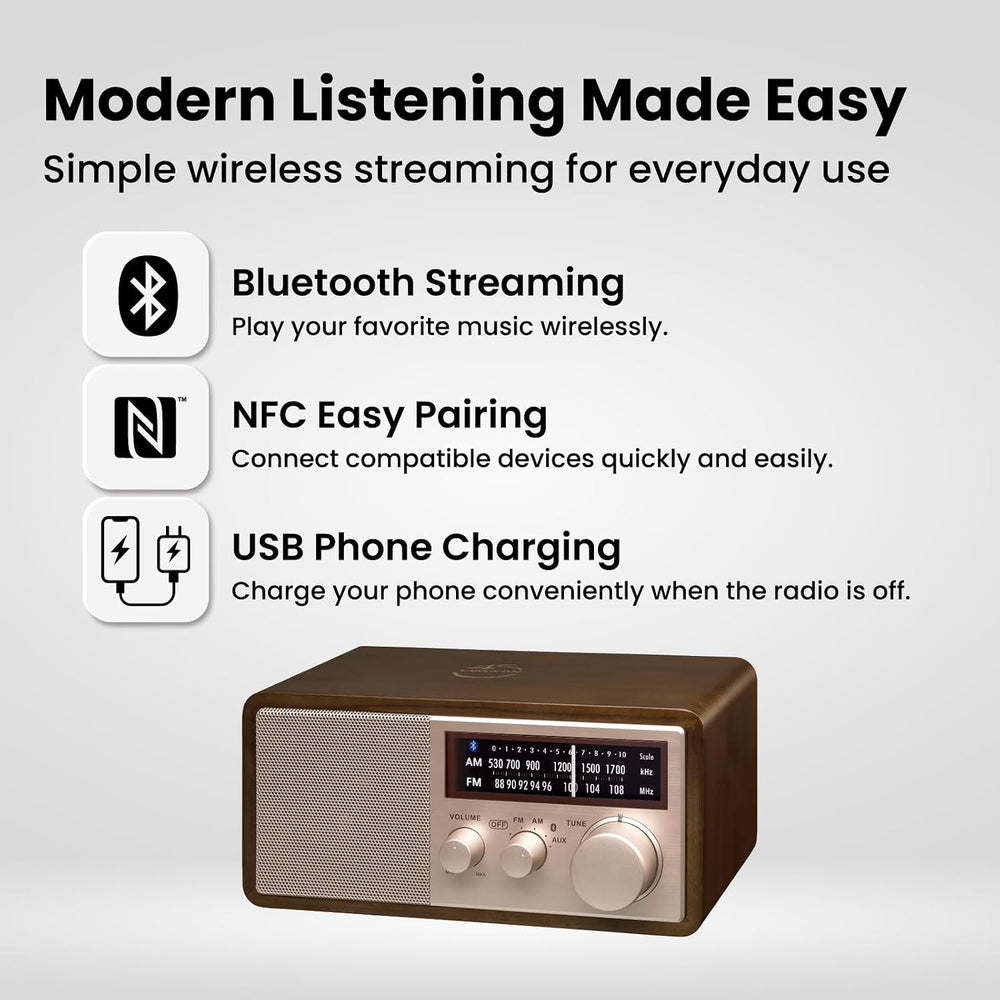 Sangean WR-16SE 45th Anniversary AM/FM/Bluetooth Radio, Dark Walnut Wood