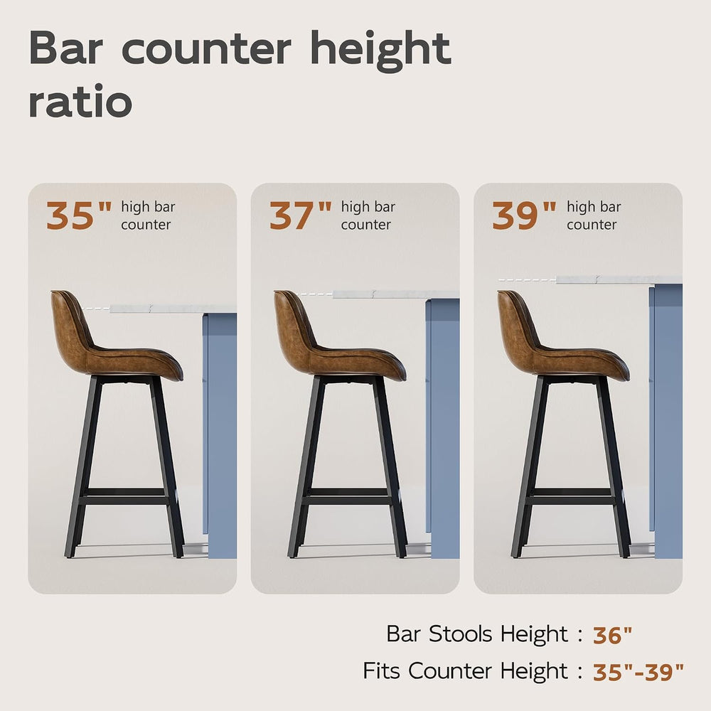 26" Brown Counter Height Bar Stools Set of 4, for Kitchen Island | Curve...