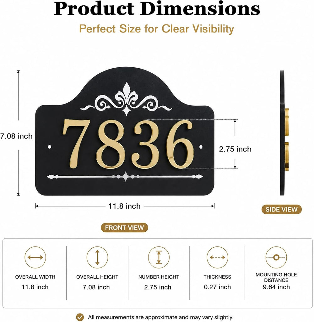 Metal House Number Sign with Mirror Gold Numbers, DIY Address Plaque