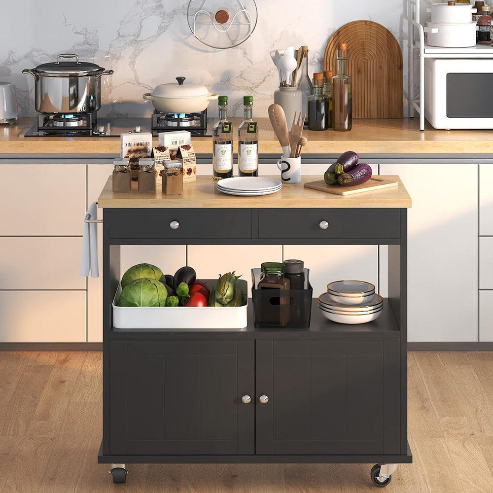knoworld Rolling Kitchen Island with Storage Cabinet, 35.4'' Width Ki...