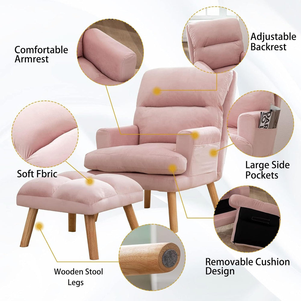 CANMOV Modern Accent Chair with Ottoman Set of 2, Soft Fabric Armchair with A...