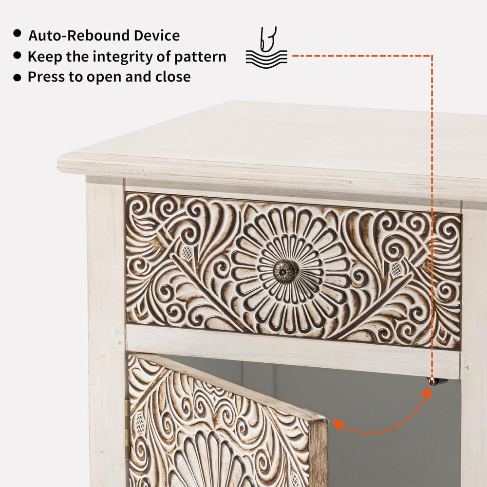 HOMPUS Night Stand Set 2, Vintage Nightstand with Storage, White Nightstand w...