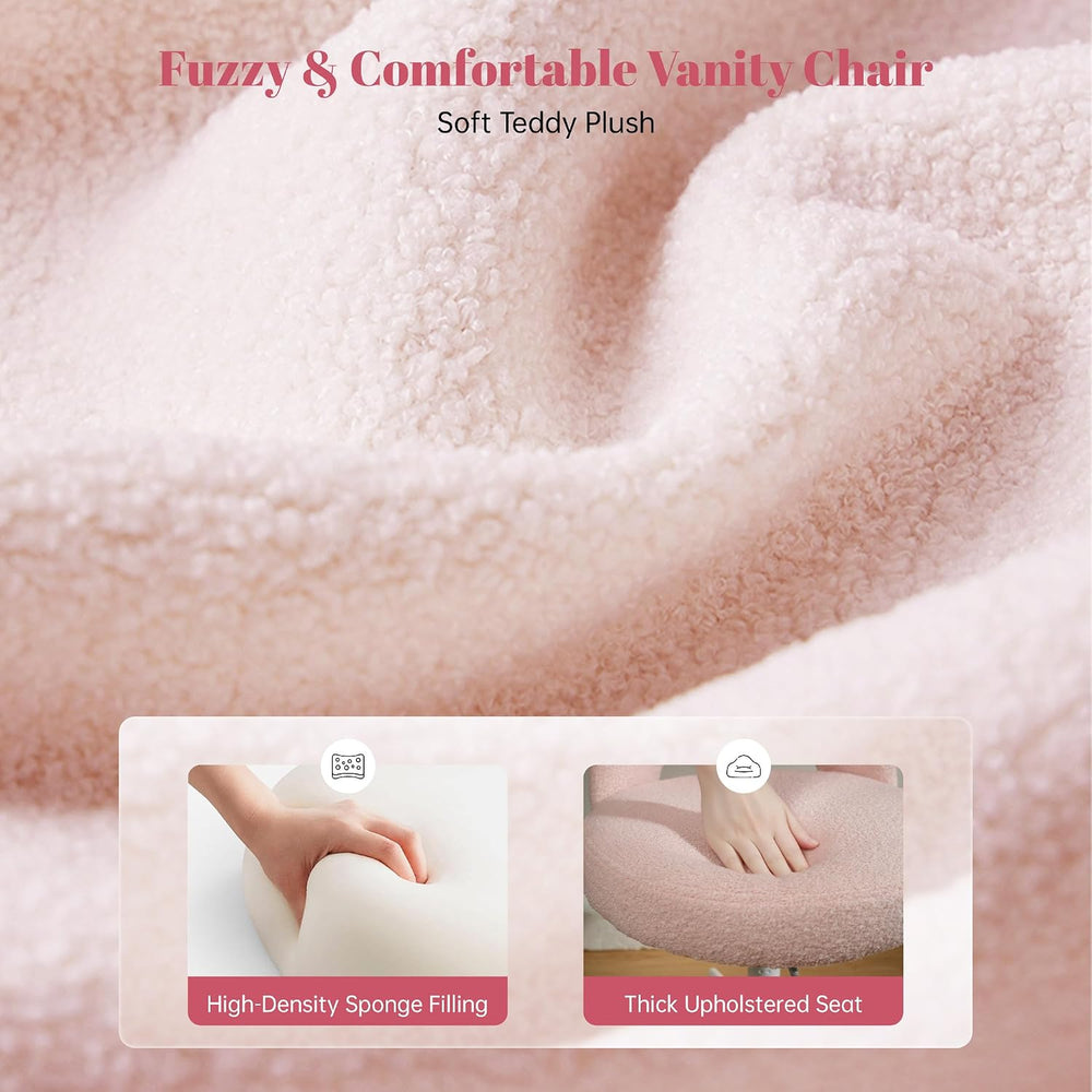 DurayLoly Vanity Chair with Open Back & Wheels,Armless,Pink | Armless,Sil...