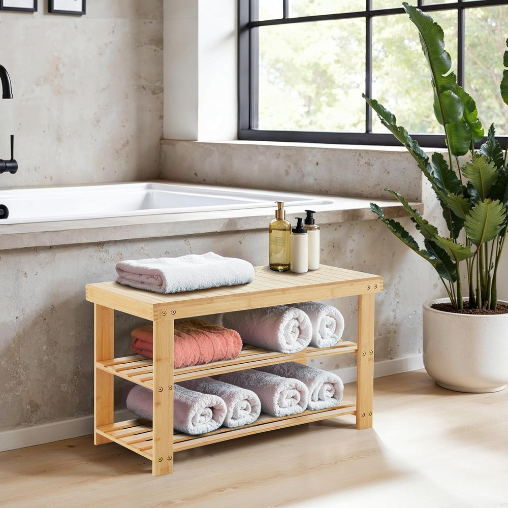 Simple Deluxe Bamboo Shoe Rack Bench, 3 Tier Sturdy Shoe Bench, Storage Shoe ...