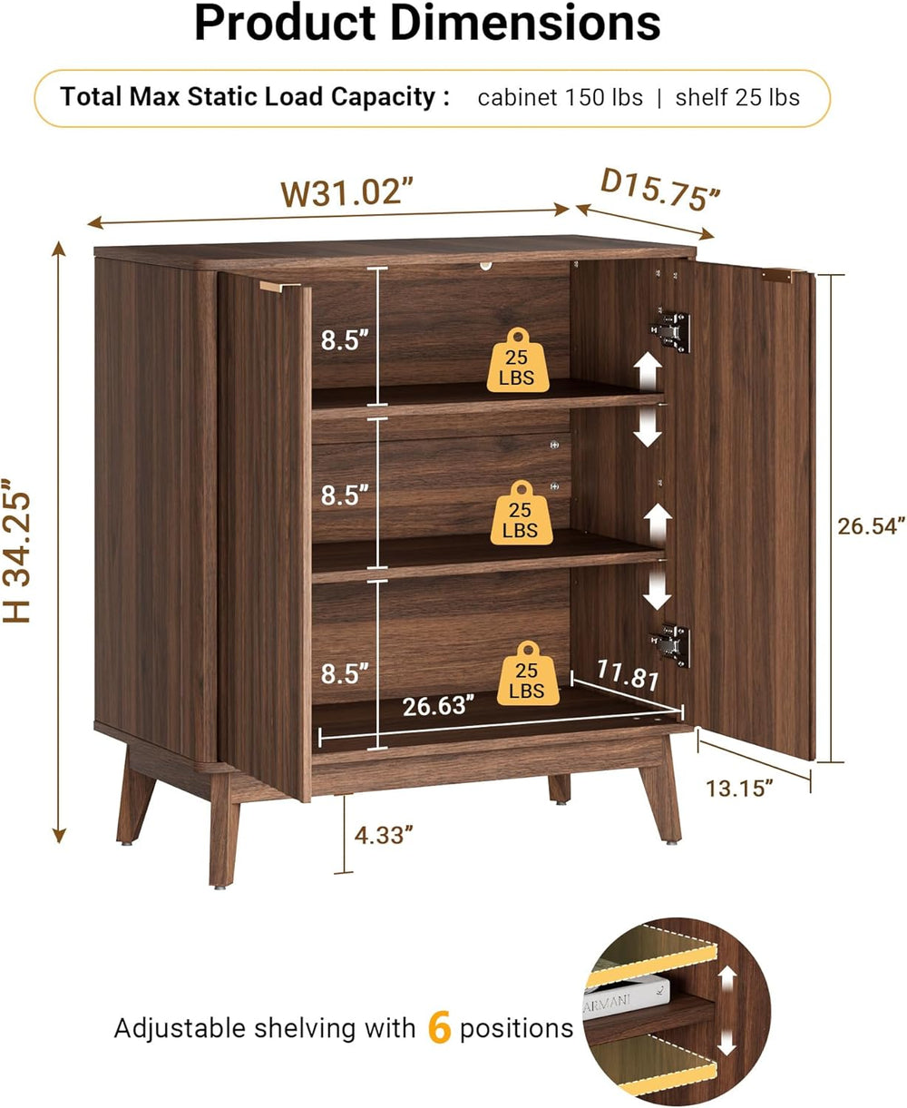 Buffet Cabinet, Small Coffee Bar Cabinet with Storage, Modern Walnut Fluted S...