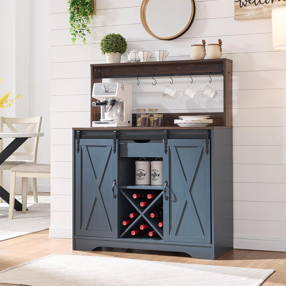 Wnutrees Farmhouse Coffee Bar Cabinet with Charging Station and USB Ports,Sli...