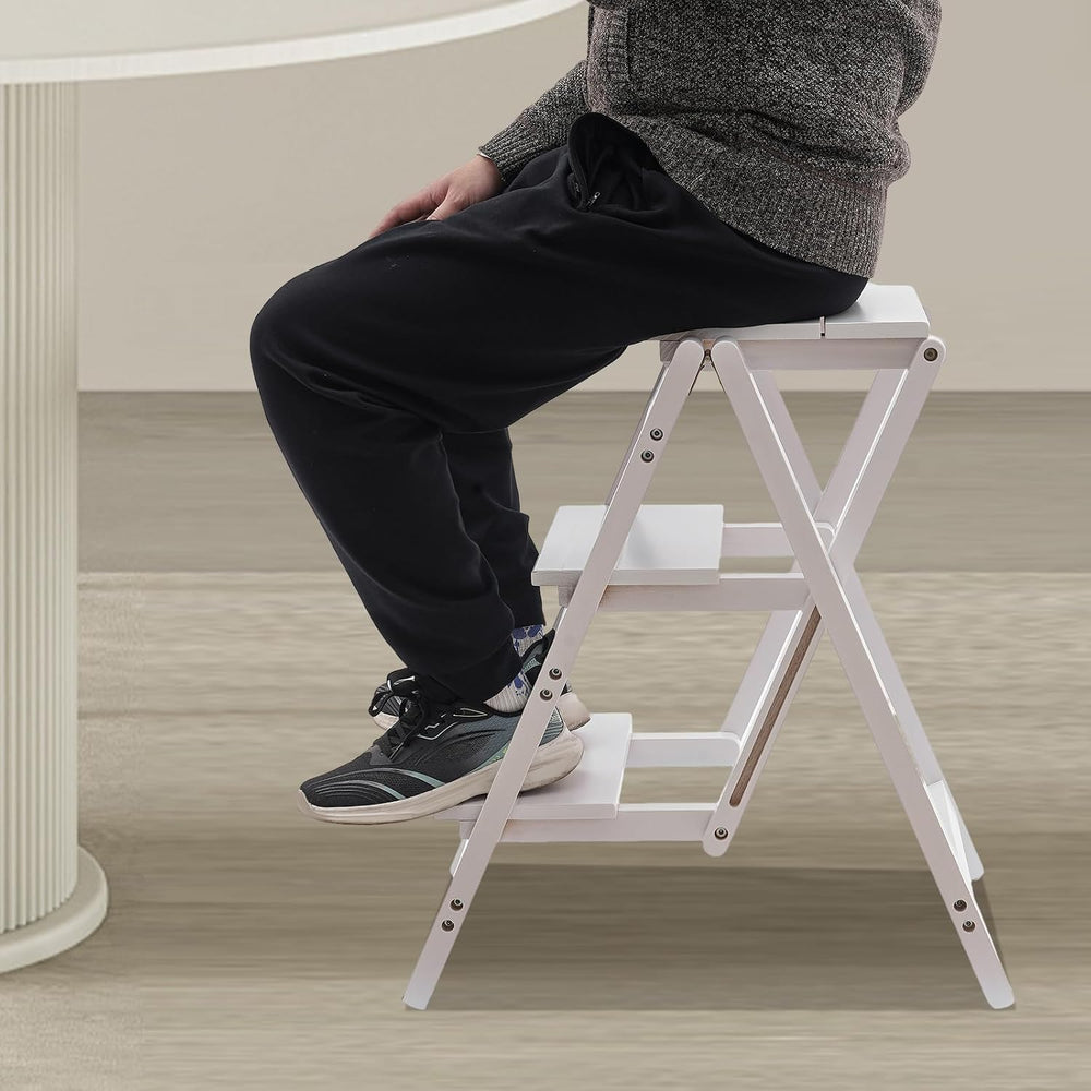 3-Step Ladder Chair Folding Step Stool Chair 22.44" L x 16.33" W x ...