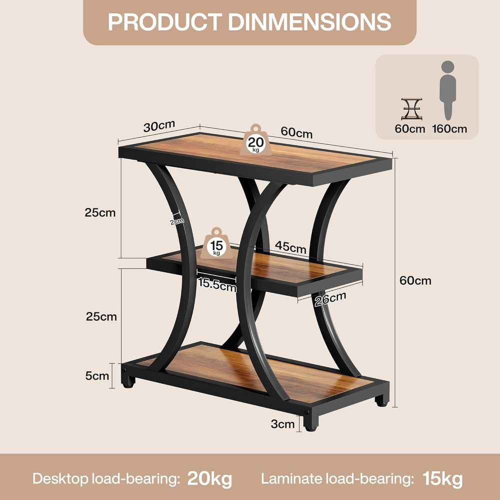 Tribesigns End Table with Storage, 3-Tier Side Table with Geometric Metal Des...