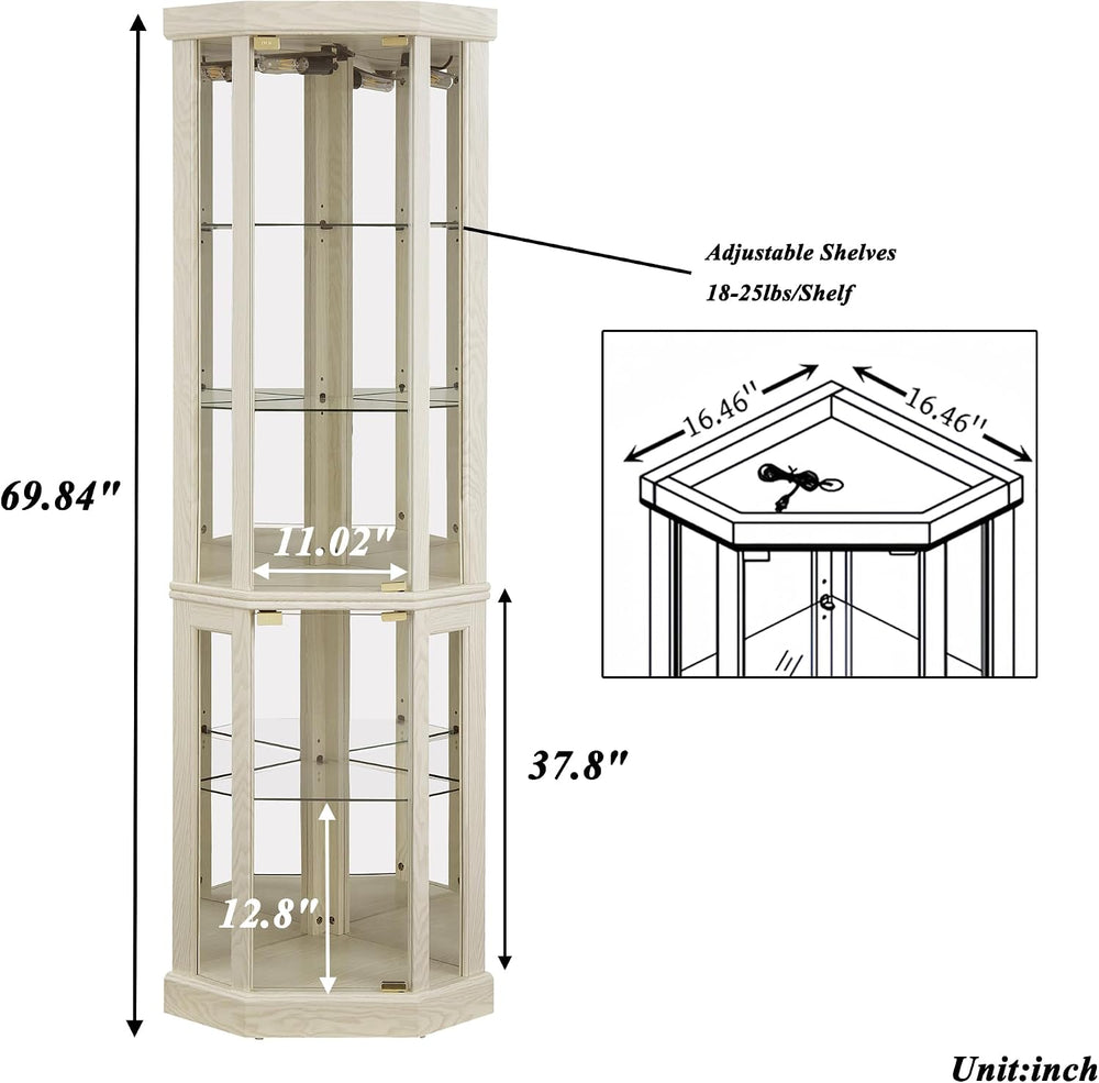 69" H Lighted Curio Cabinet Corner Display Case, Corner Glass Case with ...