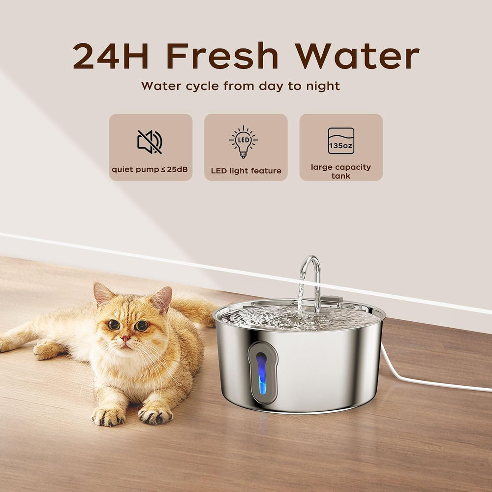 Cat Water Fountain Stainless Steel, Hygienic Drinking Fountain for Cats
