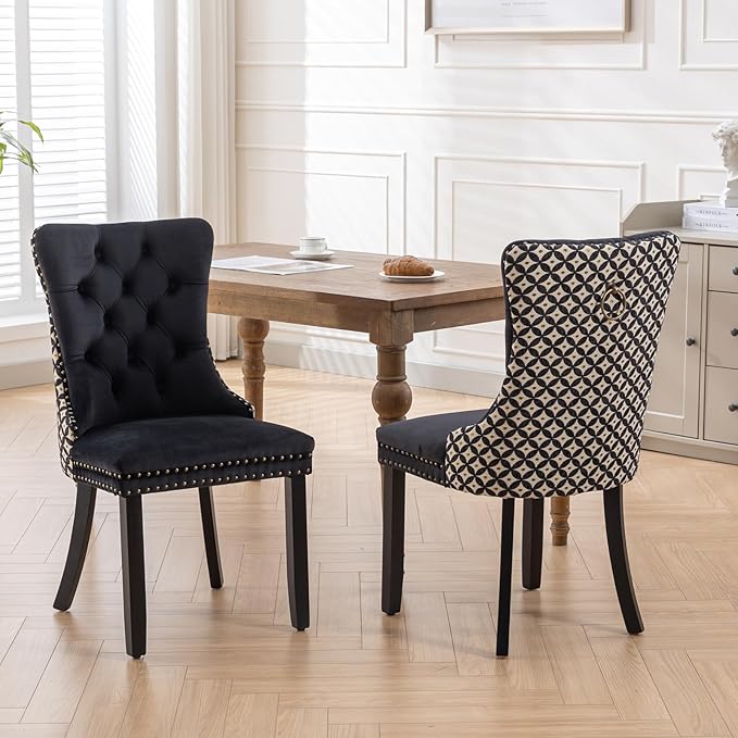 Velvet Dining Chairs Set of 2, High-end Tufted Upholstered Dining Chair with ...