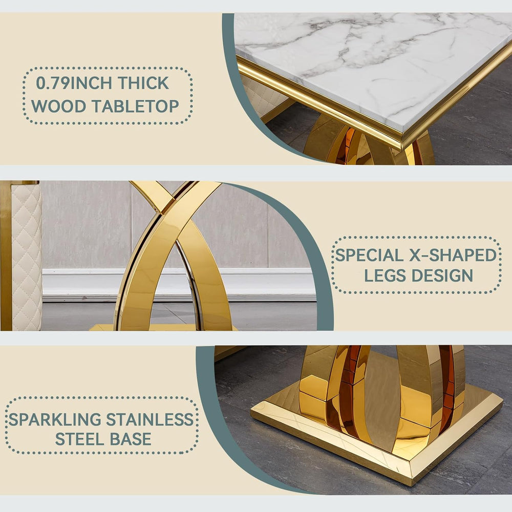 SSLine Faux Marble 2 Pieces Living Room Table Sets,Modern Marble Coffee Table...