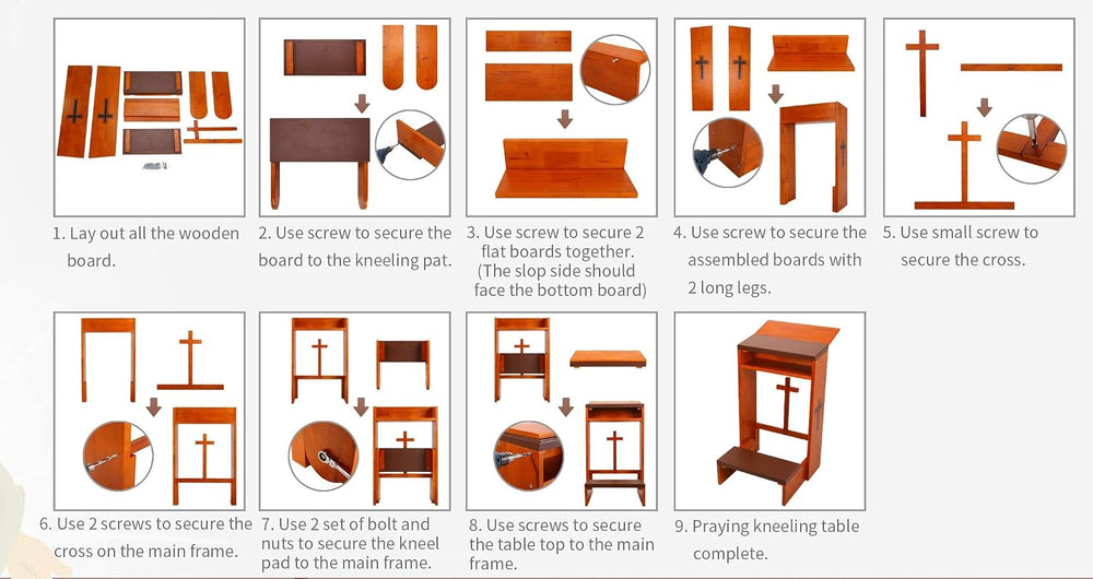 Prayer Bench Stool Table, Wooden Church Prayer Chair Padded Kneeler Shelf Fol...