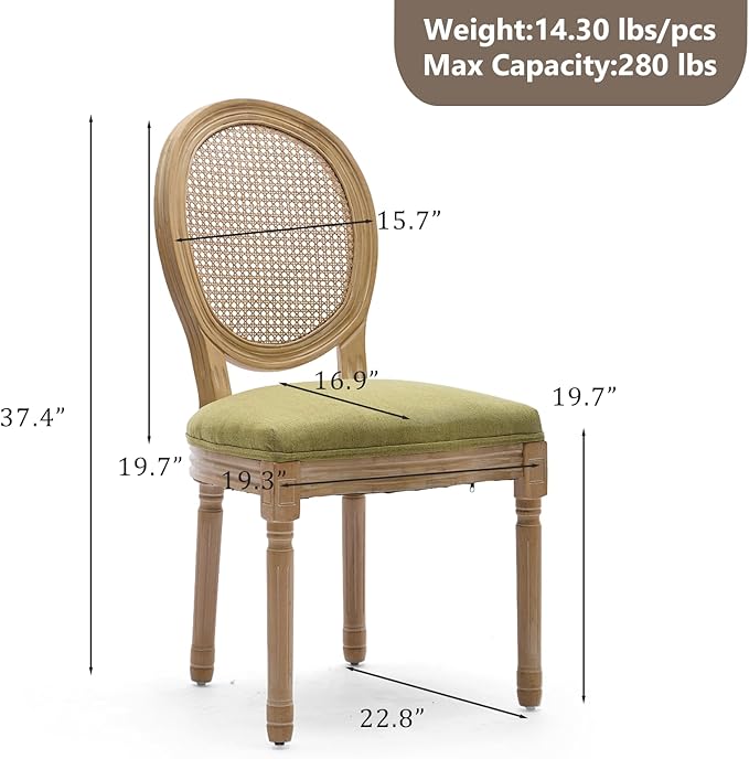 Rattan Back Upholstered Dining Chairs Set of 2 French Country Oval Kitchen Si...