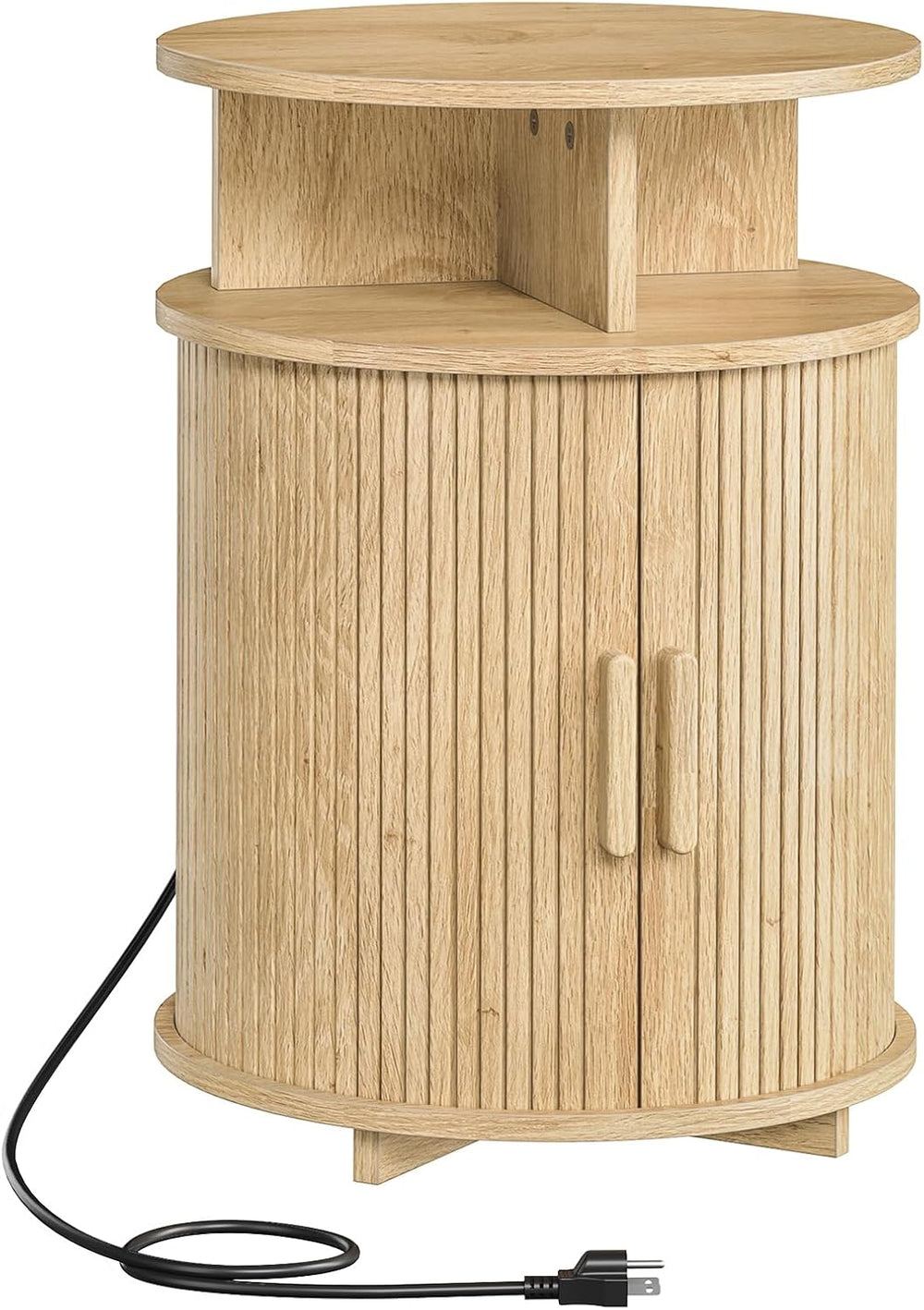 RALGEND Round Fluted End Tables, Round End Table with Charging Station, Flute...