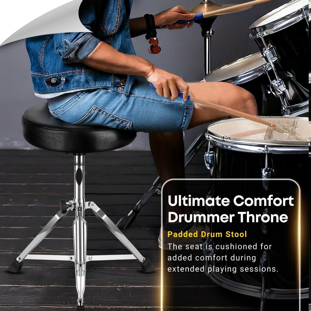 Flexzion Drum Throne, Adjustable Padded Drum Stool, 12-Inch Seat, Black