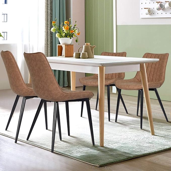 Faux Leather Dining Chairs Set of 2 Mid Century Modern Leisure Upholstered Ch...