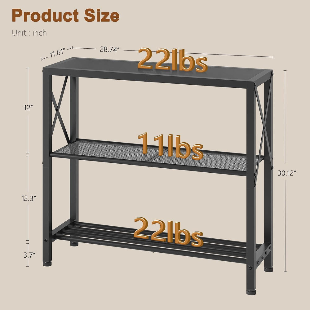 Hoctieon Set of 2 Industrial Console Table, 3 Tier Entryway Table, Metal Fram...