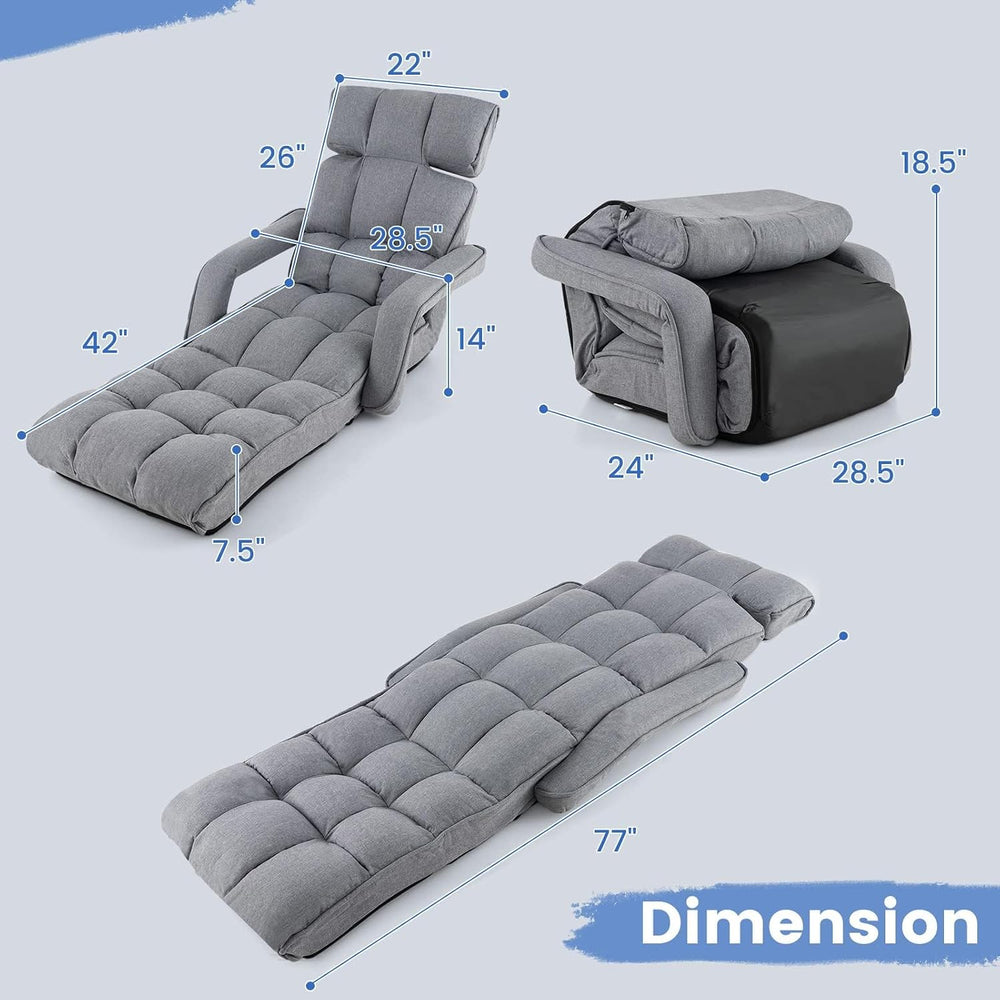DORTALA Foldable Lazy Floor Sofa, Indoor Chaise Lounge Sofa, 6-Position Foldi...