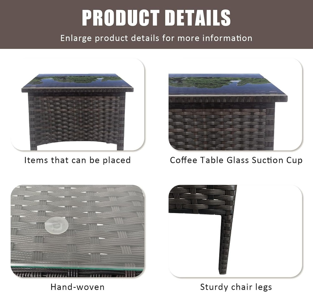 Wicker Rattan Side Table,Outdoor Patio Wicker Table,Modern Patio End Side Tab...