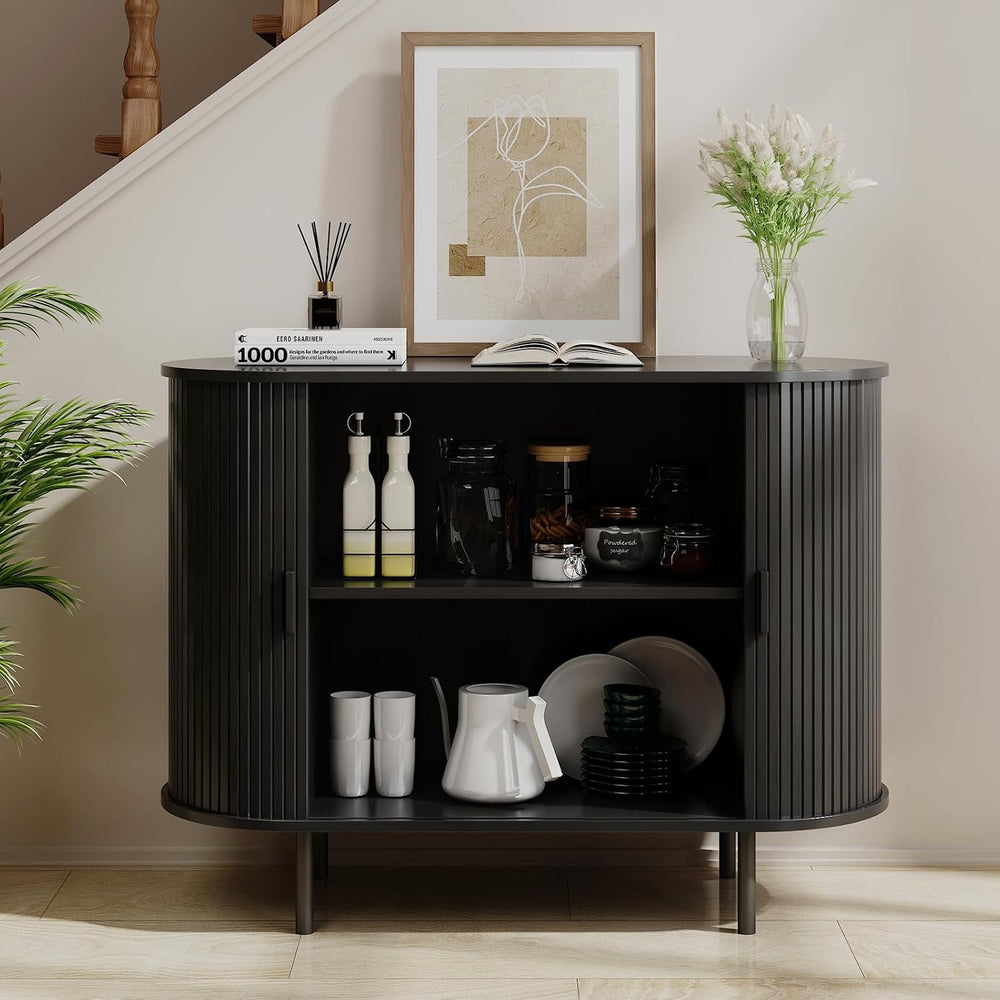 40" Fluted Buffet Sideboard Cabinet with Sliding Door, Black