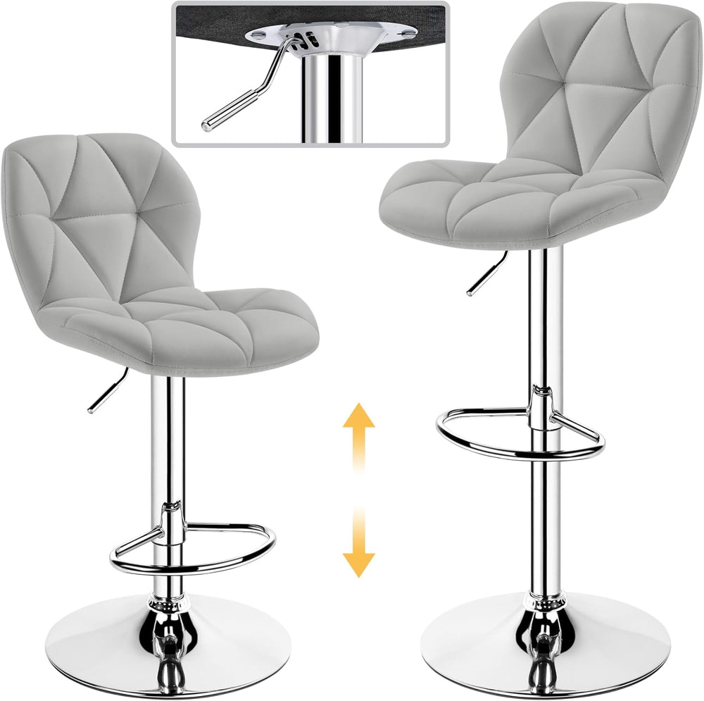 Yaheetech Bar Stools Set of 4 Adjustable Height Swivel Barstools Light Gray