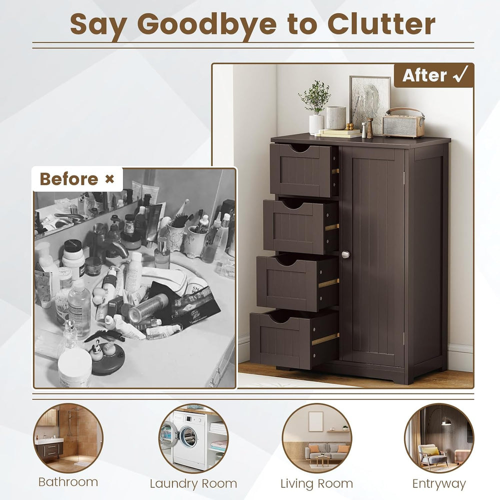 GLACER Bathroom Floor Cabinet, Multifunctional Storage Cabinet (Brown) | Wood...