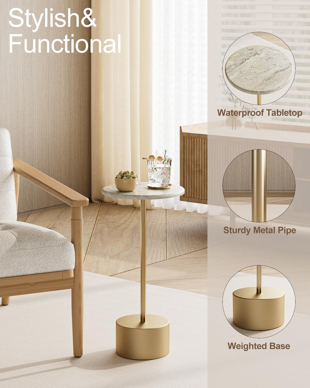 Drink Table Pedestal, Round Side Table, Drink Tables for Small Spaces, Pedest...
