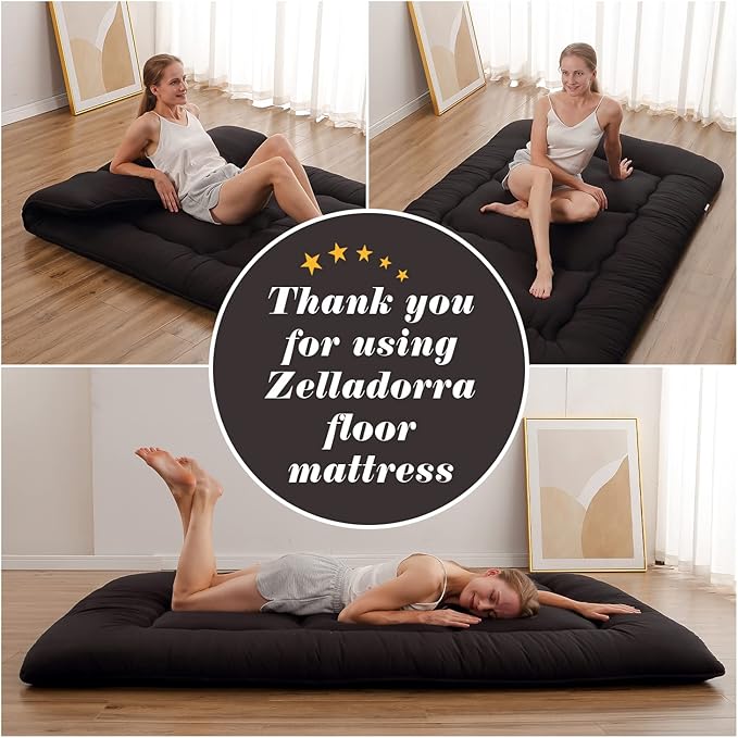 Japanese Floor Mattress, Futon Mattress with Portable Storage Bag and Washabl...