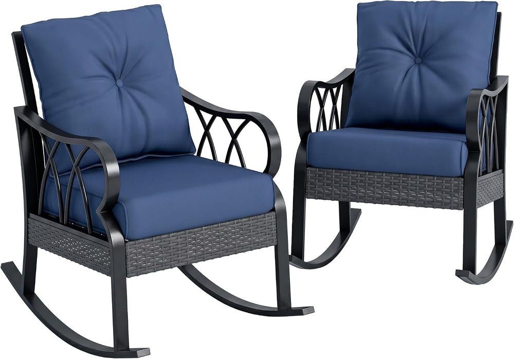 Outsunny 2 Piece Outdoor Wicker Rocking Chairs with Padded Cushions, Aluminum...