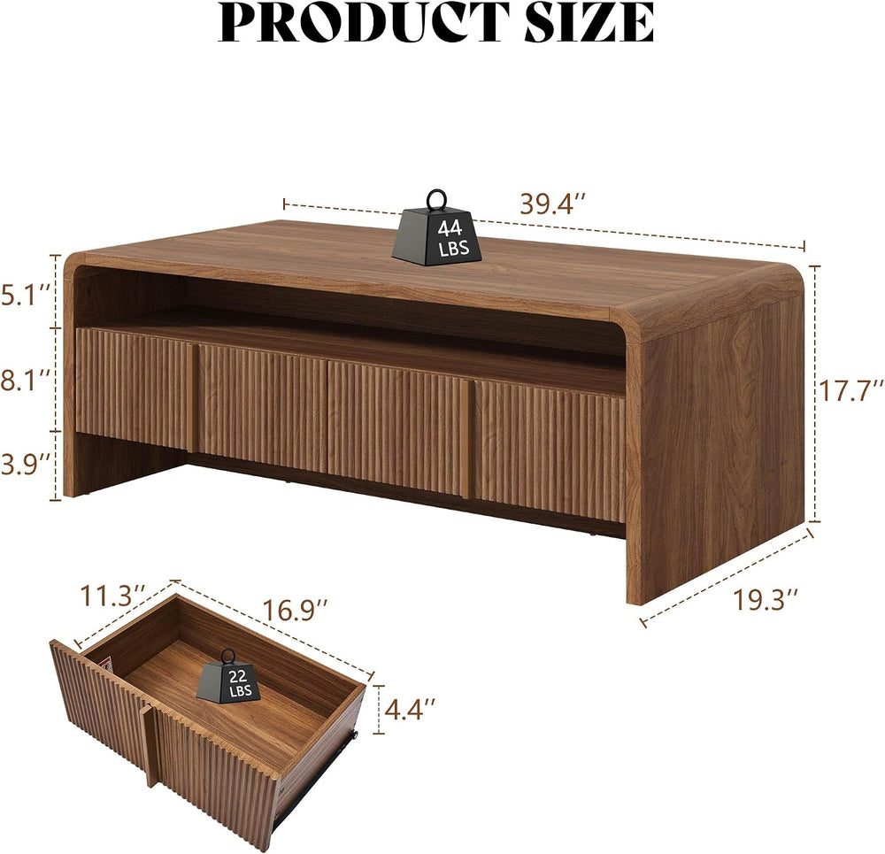 AMERLIFE Fluted Coffee Table with Storage & Rounded Edges