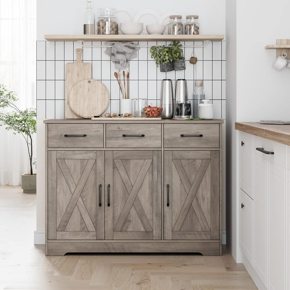HOSTACK Kitchen Buffet Cabinet with Storage, Sideboard Coffee Bar, Grey
