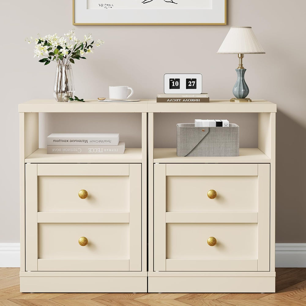 RoyalCraft End Table Set of 2, Nightstand with Storage Shelf and Door, Faux T...