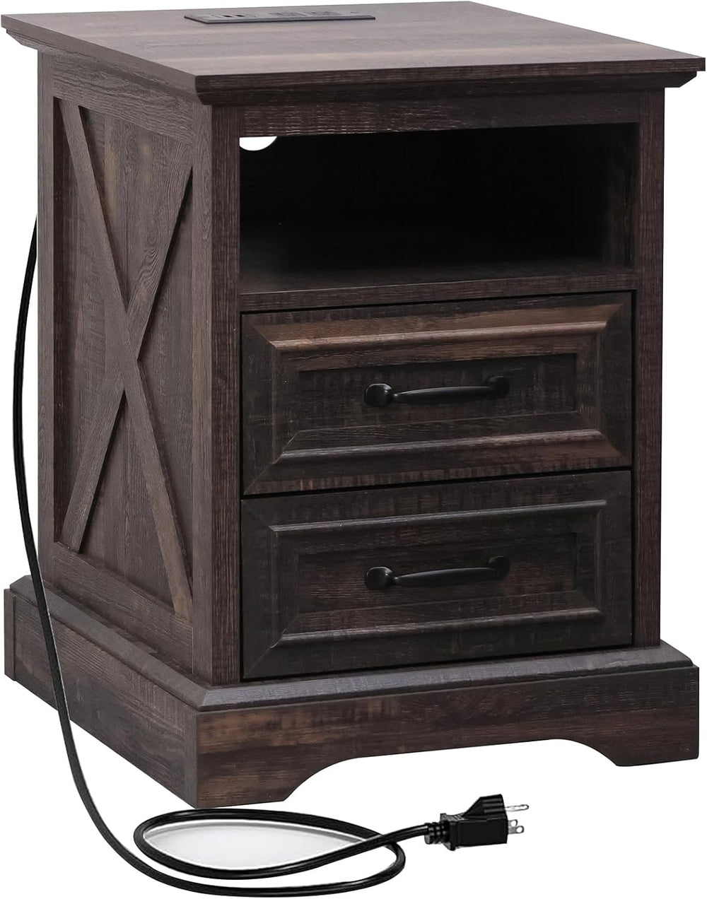 ALBAD Farmhouse Nightstand with Charging Station Rustic Bedside Table with 2 ...