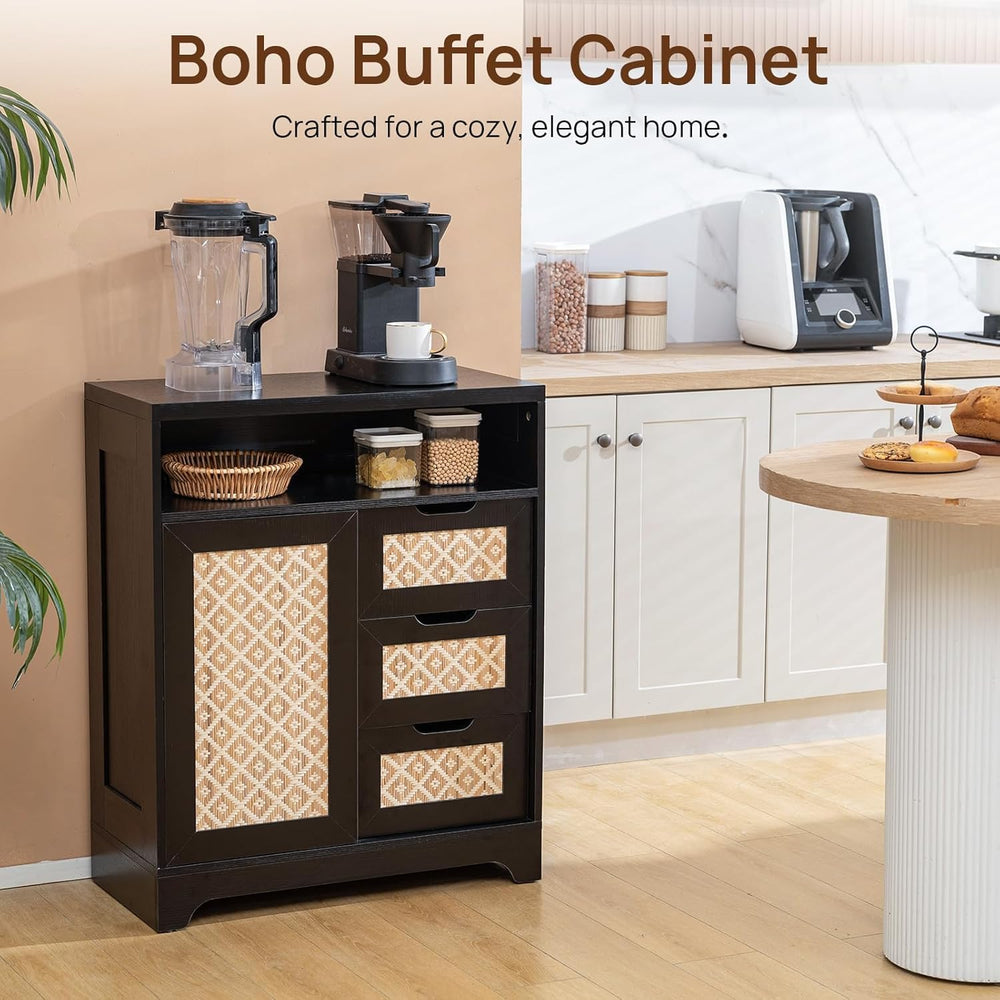 ALBAD Boho Chic Rattan Sideboard Buffet Cabinet with Sliding Doors & Draw...