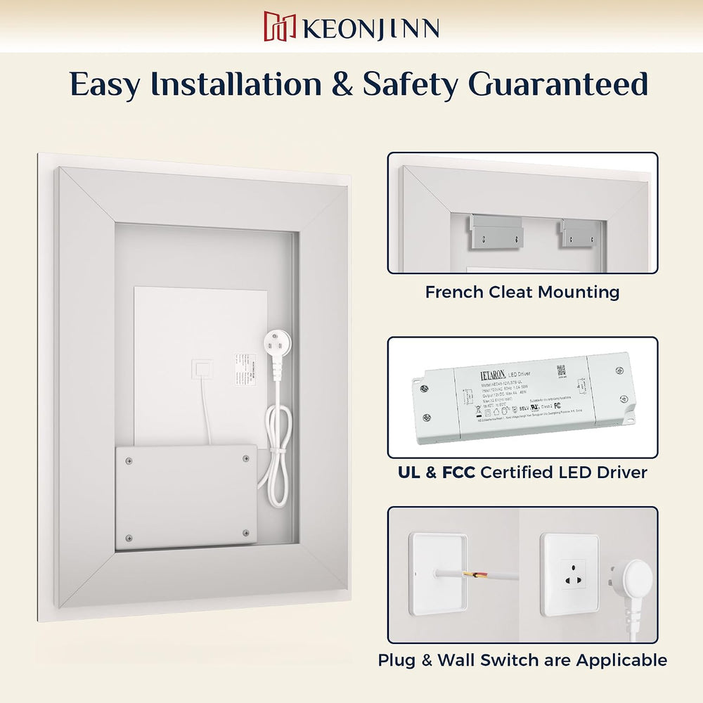 Keonjinn 24x36 Inch LED Bathroom Mirror with Lights, Frontlit & Backlit