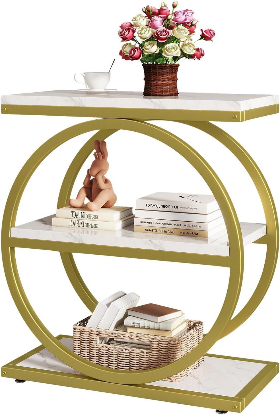 IBUYKE Narrow End Table with 3 Storage Shelves, Industrial Sofa Side Table, D...