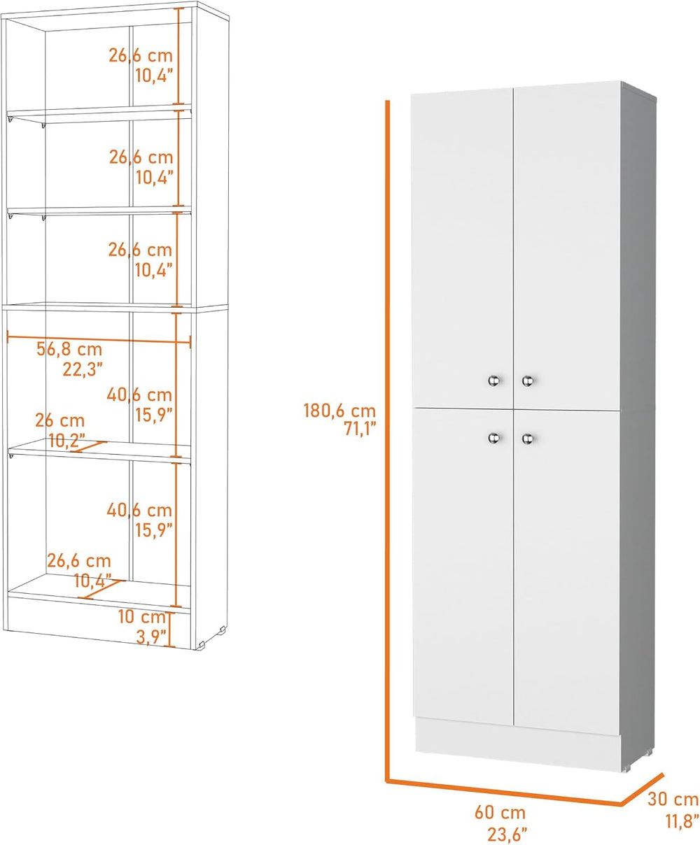 Pantry Cabinet with 4 Doors and 5 Hidden Shelves