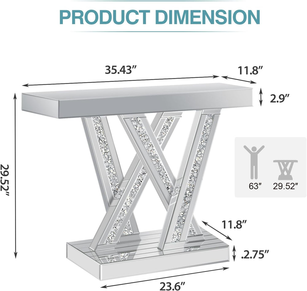 Modern Entryway Console Table with Crushed Diamond Inlay, 35.43" Silver ...