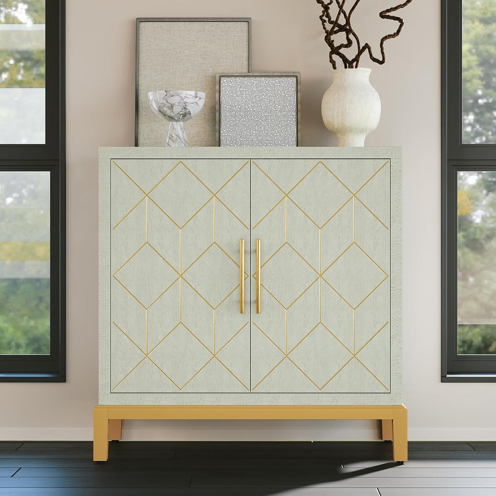 HLR Green Accent Cabinet with Gold Trim,Storage Cabinet with 2 Doors,Modern W...