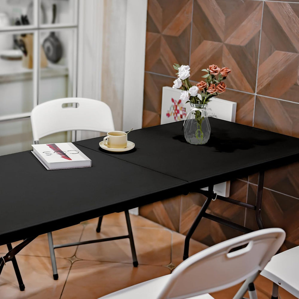Folding Table 6ft, Heavy Duty Portable Utility Table with Handle, Black | Fol...
